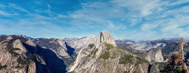 Panoramic view from the Sentinel Dome to the Half Dome, Yellowstone National Park, California