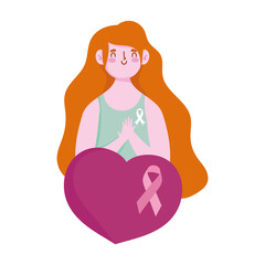 breast cancer awareness month portrait girl ribbon in heart vector