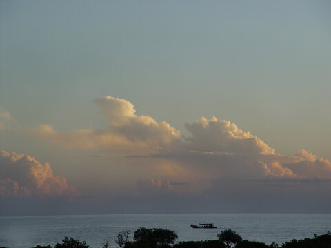 Mekong River. Sunset. Boat Corssing