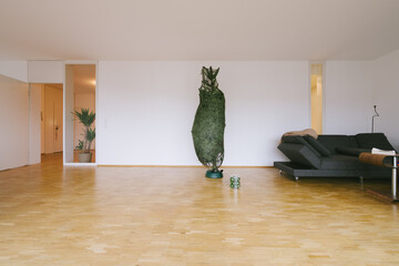 Packed christmas tree in modern living room