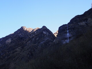 Beautiful mountains, shade and small waterfalls, ABC (Annapurna Base Camp) Trek, Annapurna, Nepal