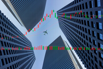 Commercial building and stock market chart