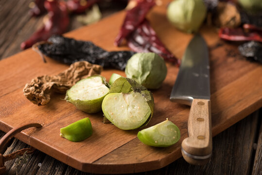 Mexican Food Ingredients: Tomatillos with Chile Peppers