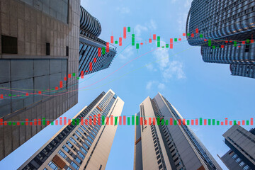 Commercial building and stock market chart