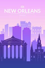 New Orleans famous city scape view background.
