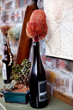 Unique dried flower in wine bottle as decoration