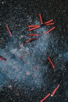 Exploding firecracker flying through the air