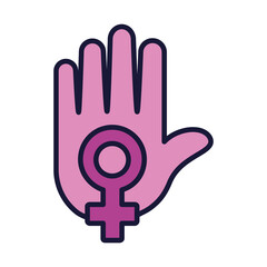 hand holding a female gender symbol icon, line and fill style