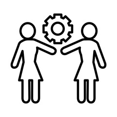 feminism concept, pictogram couple of women and gear wheel icon, line style