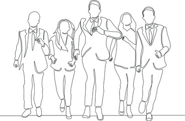 Fototapeta na wymiar Continuous one line drawing of business people walk together