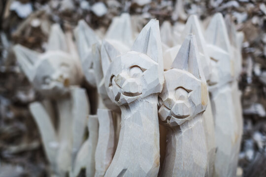 Stack of wood carvings made from a Balinese carpenter
