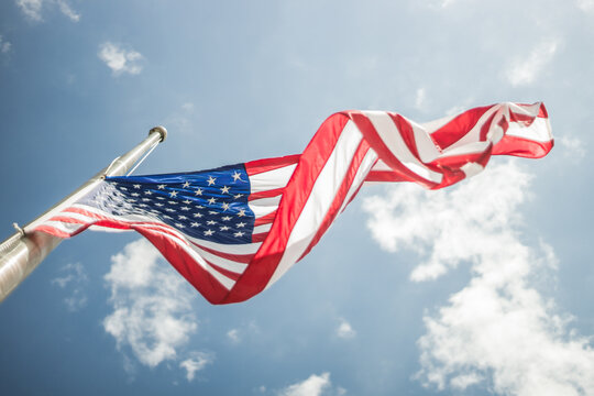American Flag Against a Blue Sky