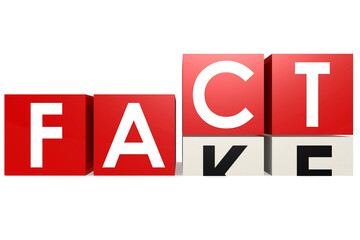 Cubes with letters change from fake to fact