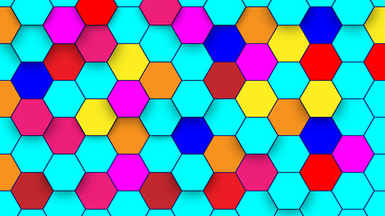 Abstract bright and colorful hexagon mosaic wallpaper or background