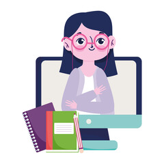 happy teachers day, teacher online lesson book notebook and pencil