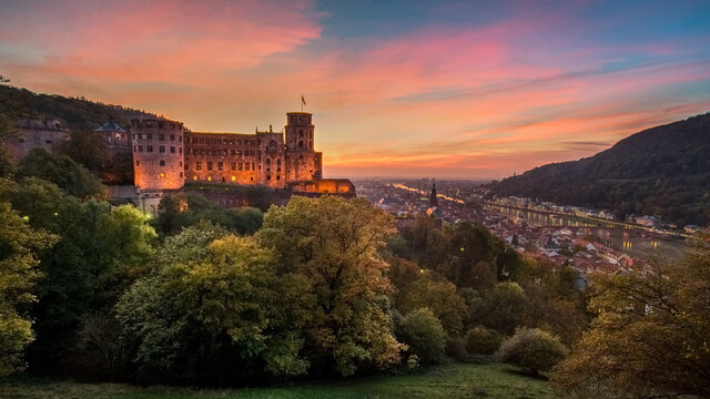 Castle and City of Heidelberg at Sunset