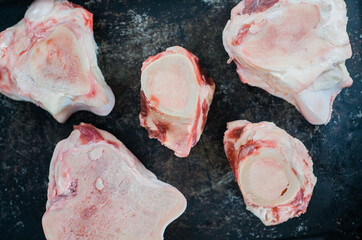 raw beef soup and marrow bones for broth