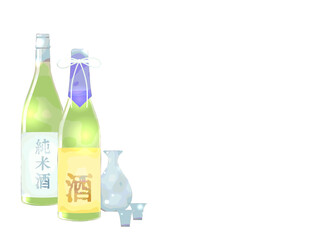 日本酒のイラスト背景、水彩風、柔らかい雰囲気