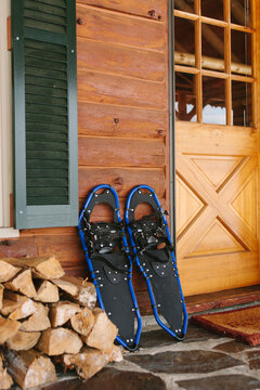 snowshoes outside Cabin