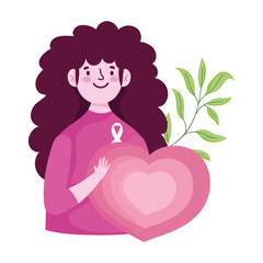 breast cancer awareness month, woman heart love leaf design