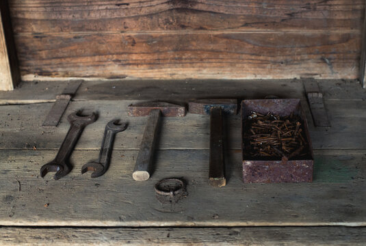 Rusty nails and tools