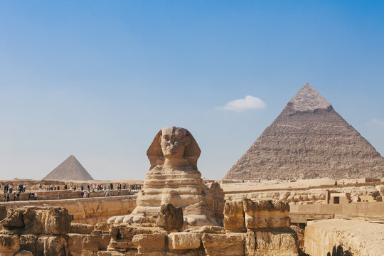 The sphinx and the great pyramid of Giza just outside of Chiro, Egypt