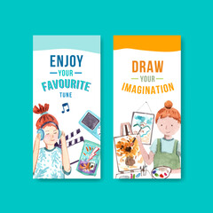 Fototapeta premium Flyer template with daily life design for brochure and marketing watercolor illustration