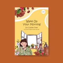 Information template with daily life design for brochure and leaflet watercolor illustration