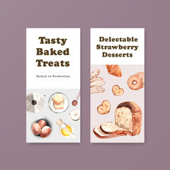 Flyer template with bakery design for brochure and leaflet watercolor illustration