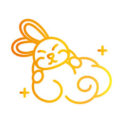 happy mid autumn festival, cute bunny cloud cartoon, gradient style icon