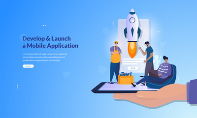 Illustration about develop and launch a mobile application concept