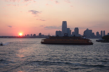 Manhattan skyline at sunset
