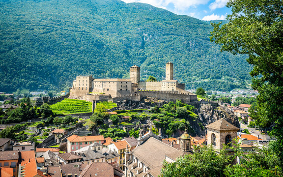 Aerial view of Castelgrande castle in Bellinzona Switzerland