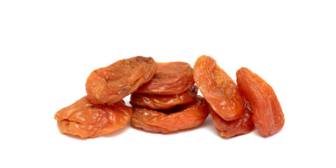 Dried apricots, on a white background.