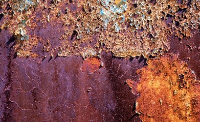 Metal old rusty, background texture, slices of paint.