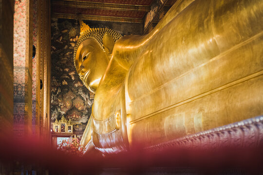 Reclining Buddha inside a temple in Bangkok