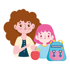 happy teachers day, teacher student with backpack and apple