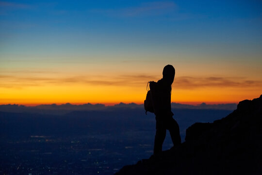 A man above the valley on sunrise