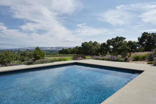 Backyard pool at luxury modern design home