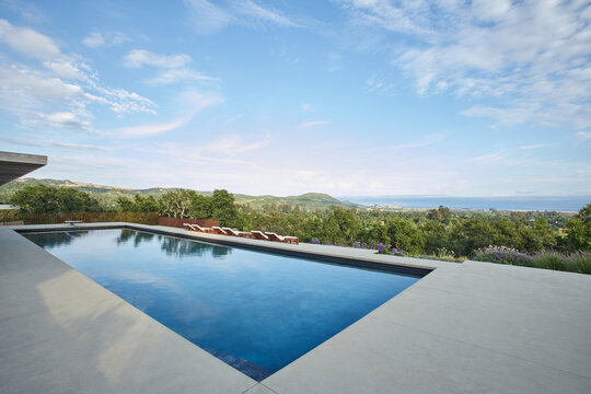 Backyard pool at luxury modern design home