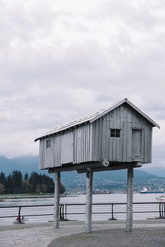 Shack on piles in Vancouver, Canada
