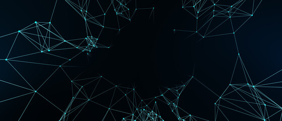 Abstract futuristic - technology with polygonal shapes on dark blue background. Design digital technology concept. 3d illustration.