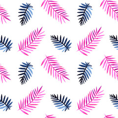 Fototapeta na wymiar Seamless exotic pattern with tropical leaves Walercolor illustration.