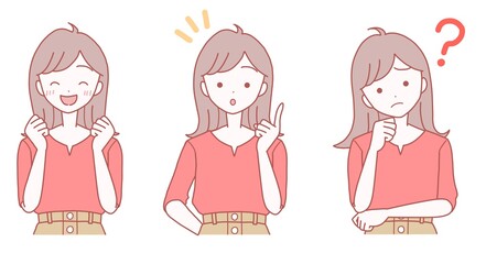 指差しするロングヘアの若い女性