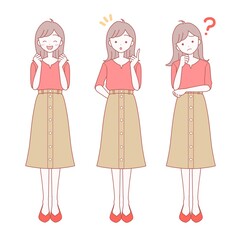 指差しするロングヘアの若い女性