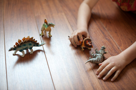 children playing with dinosaur toys