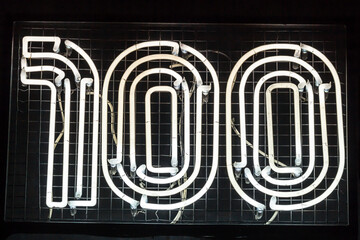 100, neon sign,horizontally
