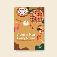 Poster template with autumn daily concept design for brochure and leaflet watercolor vector illustration.