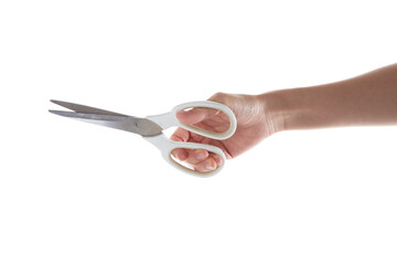 hand holding scissors.