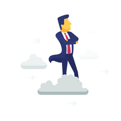Business info graphic with businessman on cloud